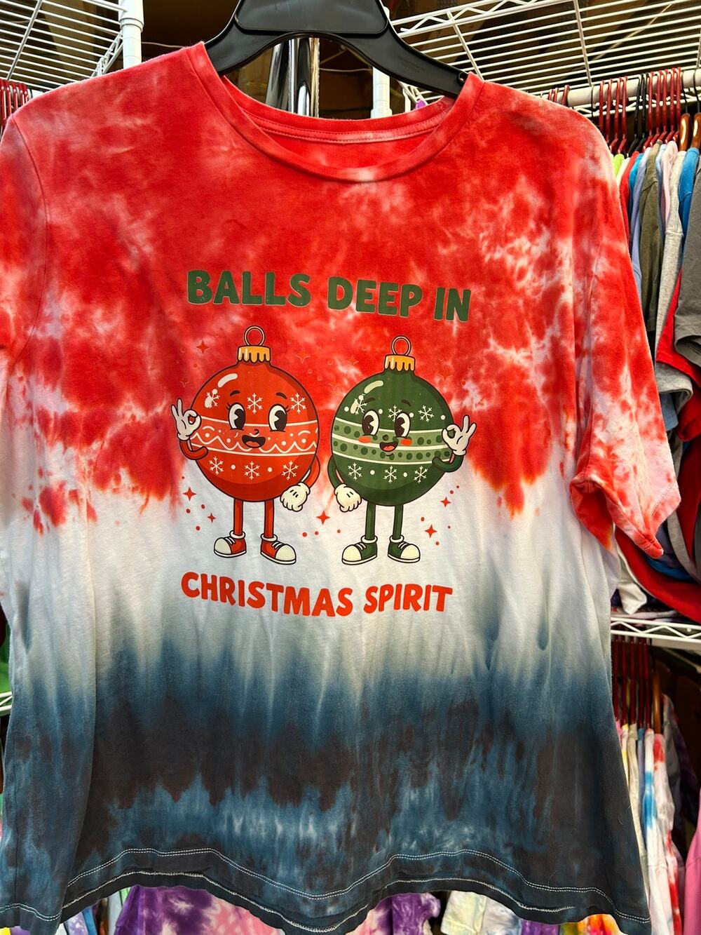 Hand-Dyed Tie-Dye Tee One of a Kind Size 2XL Christmas Balls